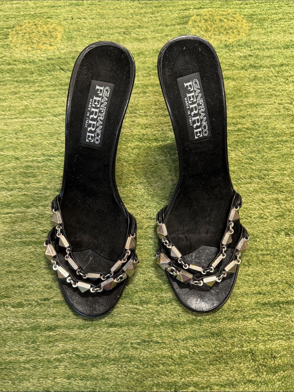 Gianfranco Ferre Black Leather Studded Heeled Mules size 39